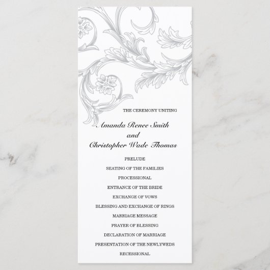 Vintages Filigree-Hochzeitsprogramm Programm (Vorderseite)
