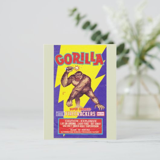 Vintages Firecracker-Paket Postkarte (Stehend Vorderseite)