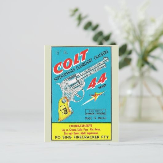 Vintages Firecracker-Paket Postkarte (Stehend Vorderseite)