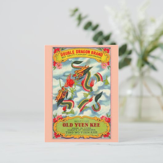 Vintages Firecracker-Paket Postkarte (Stehend Vorderseite)