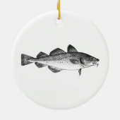Vintages Fischen - atlantischer Kabeljau Keramik Ornament (Hinten)