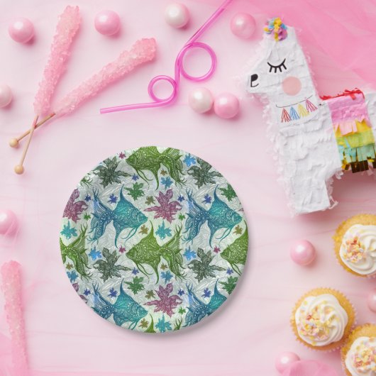 Vintages Fischmuster Pappteller (Party)