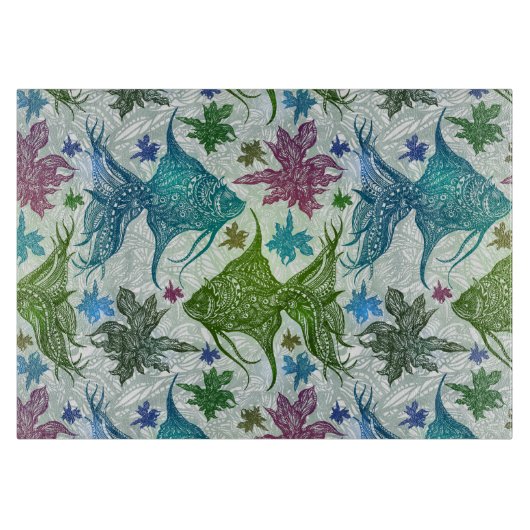 Vintages Fischmuster Schneidebrett (Vorderseite)