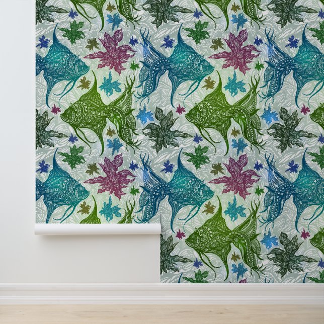 Vintages Fischmuster Tapete (Anwendung)