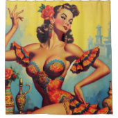 Vintages Flamenco-Button Duschvorhang (Vorderseite)