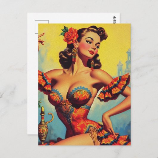 Vintages Flamenco-Button Postkarte (Vorne/Hinten)