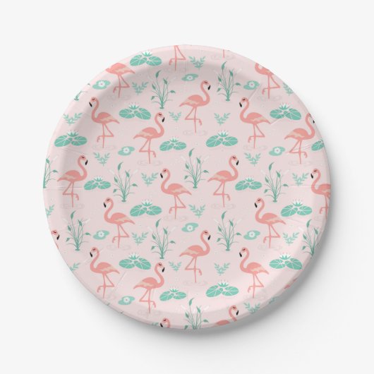 Vintages Flamingo und Water Lily Pattern Pappteller (Vorderseite)