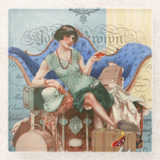 Vintages Flapper Girl aus den 1920er Jahren Glasuntersetzer (Vorderseite)