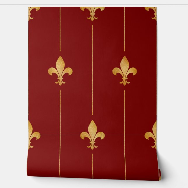 Vintages Fleur-de-Lis Dark Red Tapete (Abrollen)