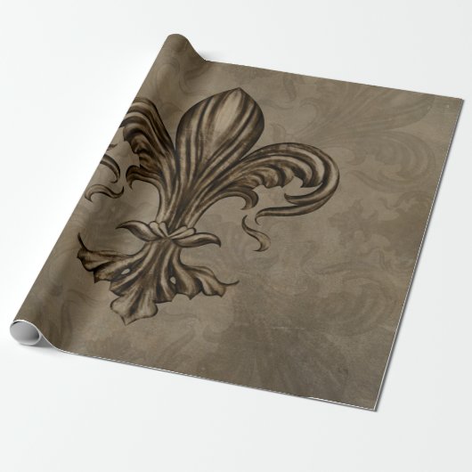 Vintages Fleur-de-lis Sepia Geschenkpapier (Ungerollt)