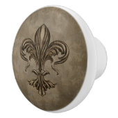 Vintages Fleur-de-lis Sepia Keramikknauf (Rechts)