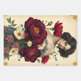 Vintages Flor Wrapping Paper Flat Sheet Decoupage Geschenkpapier Set