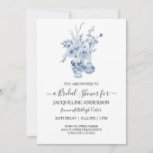 Vintages Flora Chinoiserie Blaues Brautparty Einladung (Vorderseite)