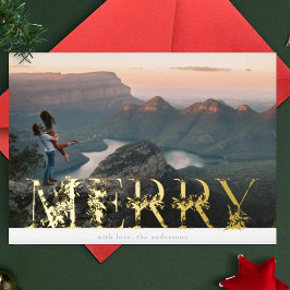 Vintages floral Alphabet MERRY Foto Gold Folien Feiertagskarte