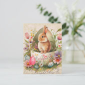 Vintages Floral Antikes Osterkaninchen Postkarte (Stehend Vorderseite)