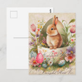 Vintages Floral Antikes Osterkaninchen Postkarte (Vorne/Hinten)