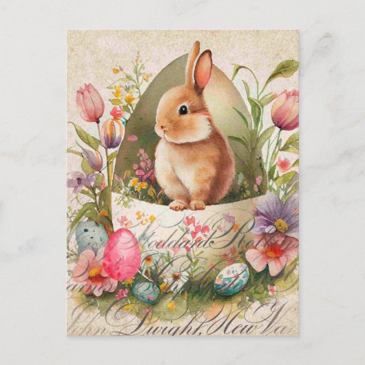 Vintages Floral Antikes Osterkaninchen Postkarte (Vorderseite)
