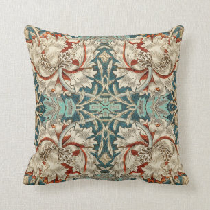 Vintages, floral Aquamarin Orange Stilvolles Muste Kissen