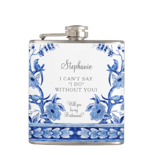 Vintages Floral Blue Chinoiserie Flachmann