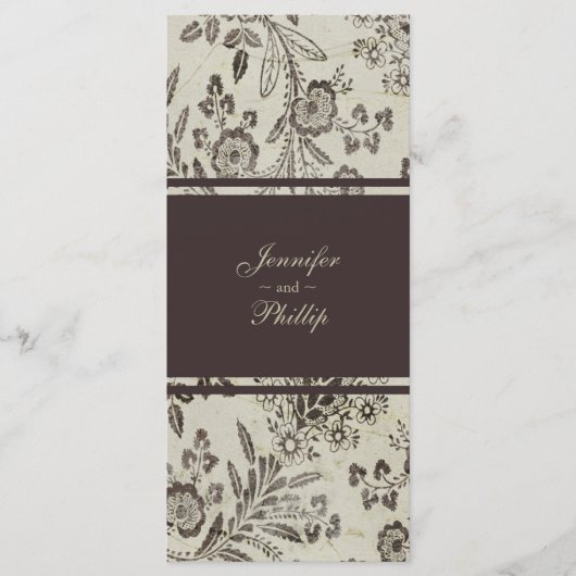 Vintages Floral Cambridge Brown Hochzeitsprogramm Programm (Vorderseite)