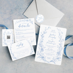 Vintages floral Dusty Blue Elegante Hochzeit Gefal Runder Aufkleber