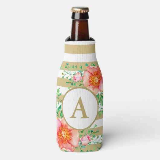 Vintages Floral Gold Monogram Flaschenkühler (Flaschenvorderseite)