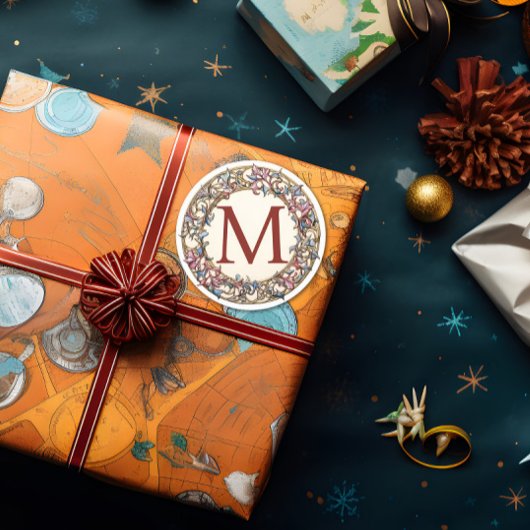 Vintages Floral Monogramm Runder Aufkleber