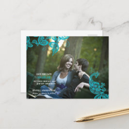 Vintages floral Paisley Peacock Foto Save the Date Ankündigungspostkarte