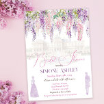 Vintages Floral Regency Era Brautparty Einladung<br><div class="desc">Vintages Brautparty Floral Wisteria Lavender und Lila,  lila Blumenviolett,  Grün,  Blätter,  Vintage Regenzeit,  Tee Party Frau Silhouette,  elegantes Brautnachmittagstee Party,  Bridgerton Thema</div>