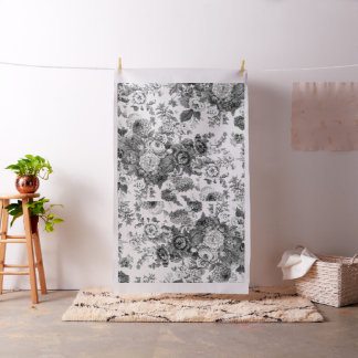 Vintages Floral Toile Botanisches Schwarzes & Weiß Stoff