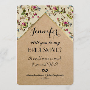Vintages Floral- und Goldtrimmpapier Gerecycelt Einladung