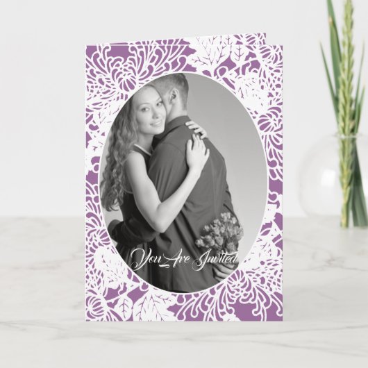 Vintages florale Damaske-Hochzeitsstich-Foto Einladung (Vorderseite)