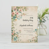 Vintages Floraler Shabby Chic 90. Geburtstag Einladung (Stehend Vorderseite)