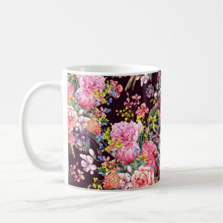 Vintages, florales Aquarell mit Hintergrund Kaffeetasse