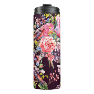 Vintages, florales Aquarell mit Hintergrund Thermosbecher