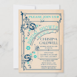 Vintages florales Blüh Navy Aqua Brautparty Einladung