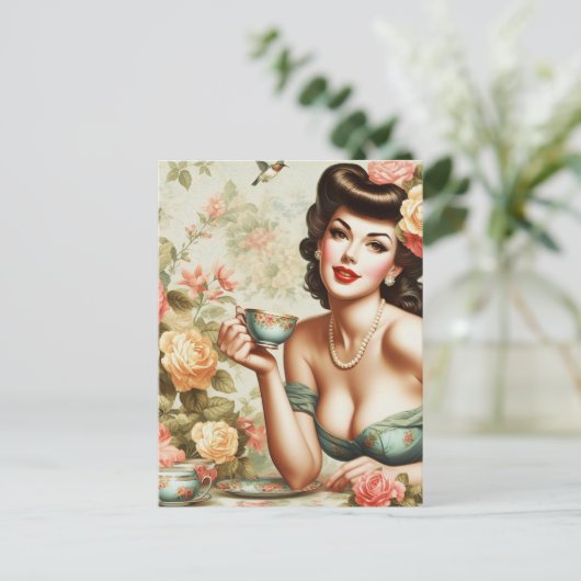 Vintages florales Button Postkarte (Stehend Vorderseite)