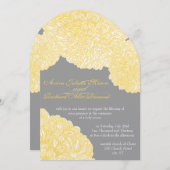 Vintages florales Chrysanthemum Grau und Gelb Einladung (Vorne/Hinten)