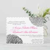 Vintages florales Chrysanthemum Grau und Rosa Einladung (Stehend Vorderseite)