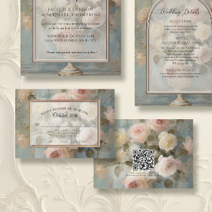 Vintages florales Elegance Blue Pink Gold Hochzeit RSVP Karte