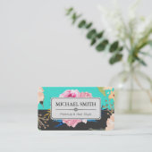 Vintages florales Elegant Modernes Türkisjet Visitenkarte (Stehend Vorderseite)