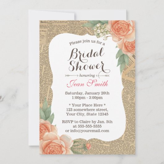 Vintages florales Elegantes Brautparty Einladung (Vorderseite)