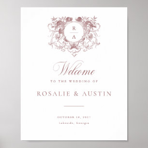 Vintages florales Elegantes Wappen Hochzeit Begrüß Poster