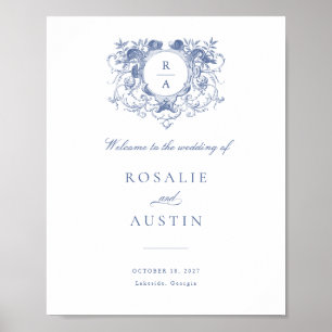 Vintages florales Elegantes Wappen Hochzeit Begrüß Poster