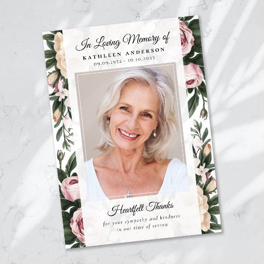 Vintages florales Foto Beerdigung Gedenkstätte Dankeskarte