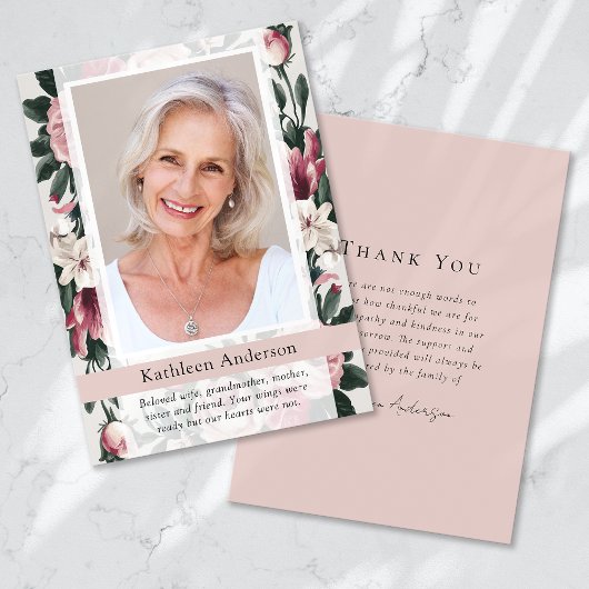 Vintages florales Foto Beerdigung Gedenkstätte Dankeskarte