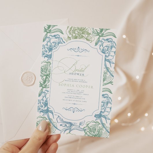 Vintages florales französisches Toile-Brautparty Einladung