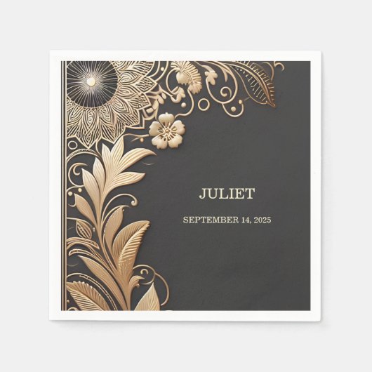Vintages florales Gold Foil Embosses Brautparty Serviette (Vorderseite)