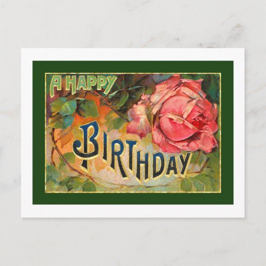Vintages florales Happy Birthday Postkarte (Vorderseite)