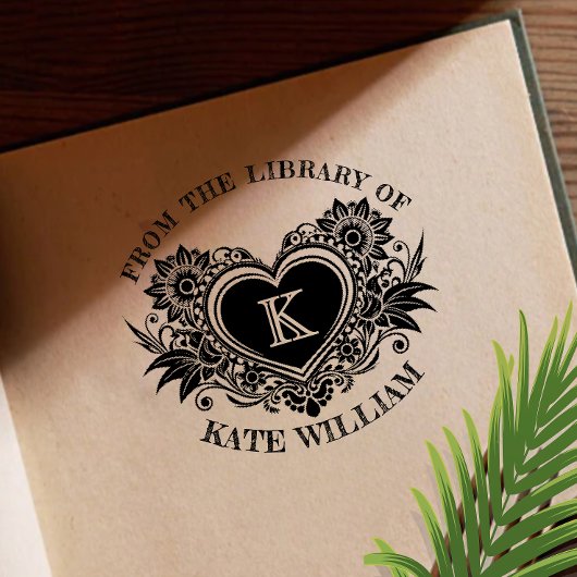 Vintages florales Herz Monogramm Selbstfärbung Gummistempel